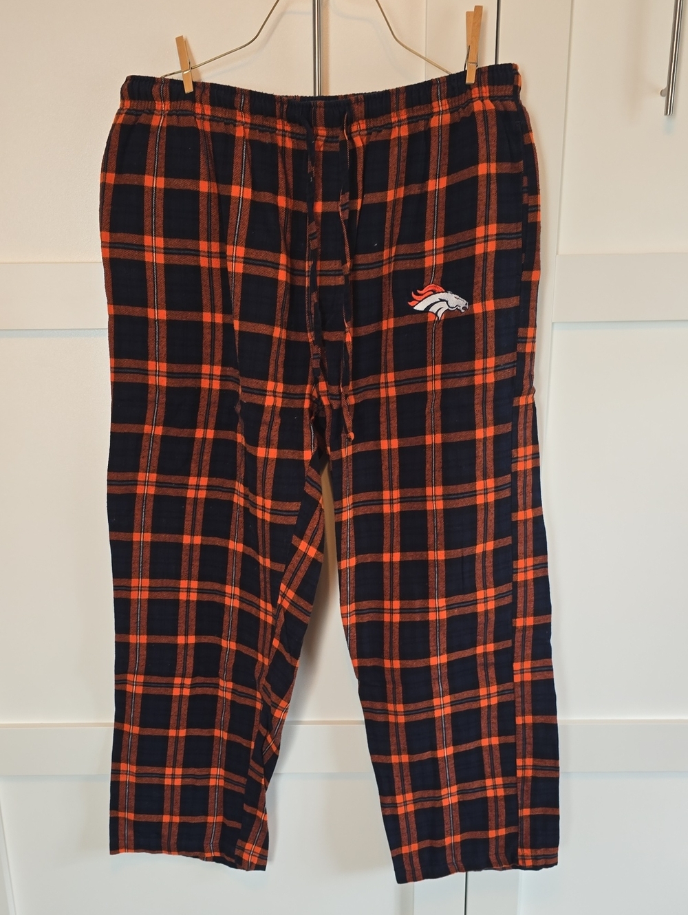 Denver Broncos Navy and Orange Plaid Men's Lounge Pants with Pockets